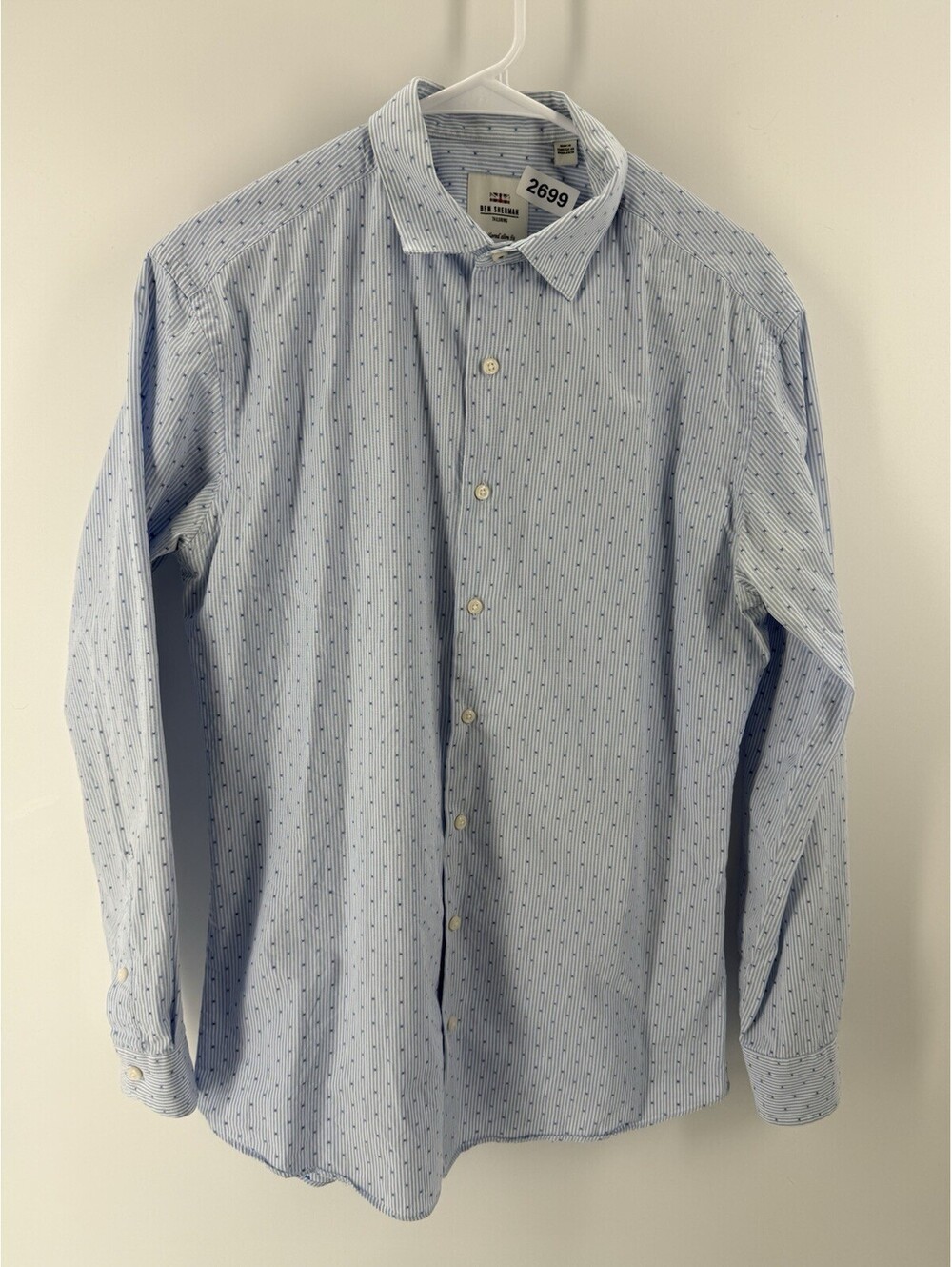Ben Sherman Men’s 16L 32-33Tailored Slim Fit Blue Micro Print Cotton Shirt